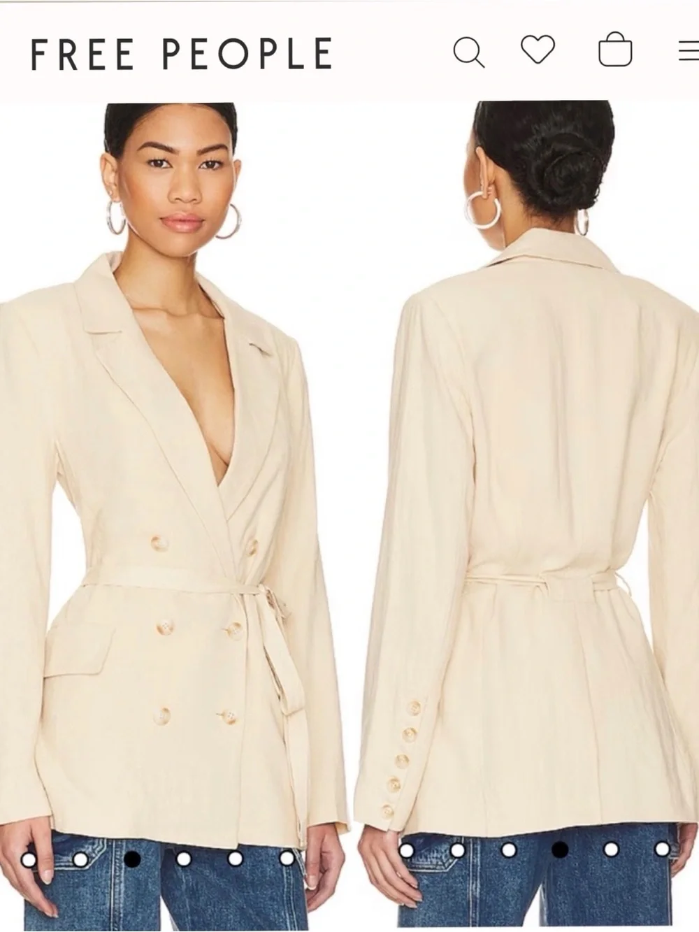 Free People Olivia Tie Front Blazer Neutral XS Linen Oversized Double Breasted